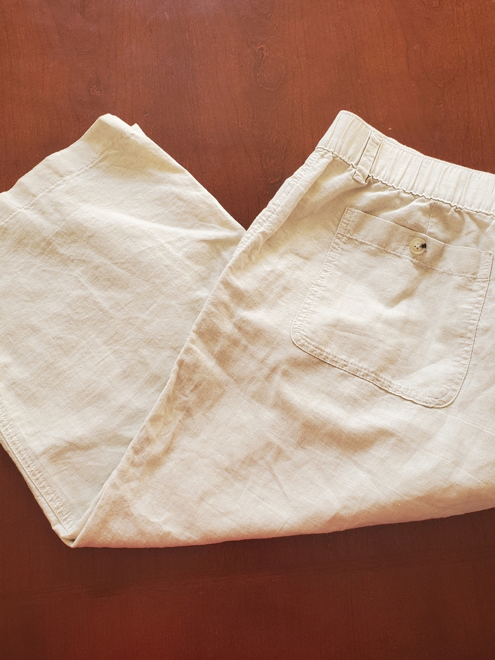Liz Claiborne Cream Linen-Blend Capris with Elastic Waist Size XL